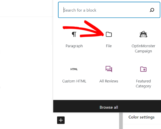 add file block in wordpress editor 1