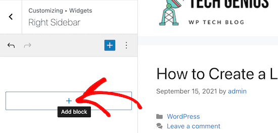 click add block widget sidebar