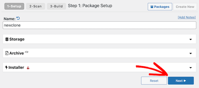 click next on package setup