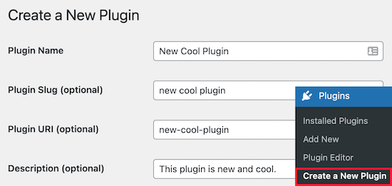 create new plugin screen