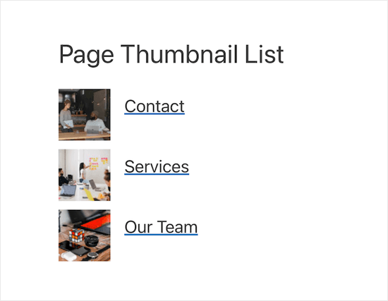 page list with thumbnails