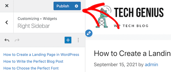 publish right sidebar widget