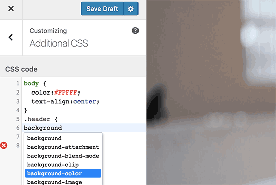 إضافة CSS مخصص عبر أداة تخصيص السمات