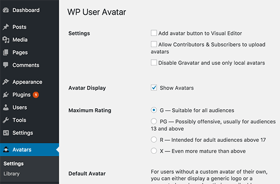 إعدادات WP User Avatar