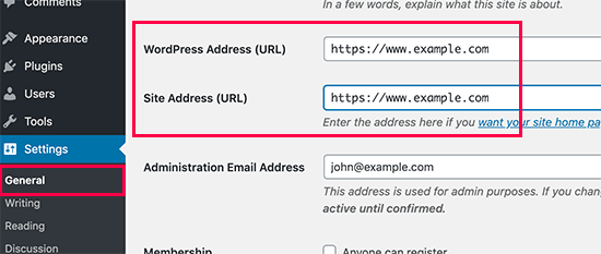 إعدادات WordPress URL
