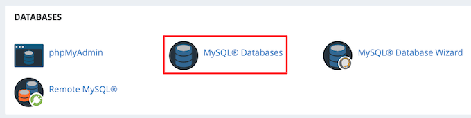 انقر فوق قواعد بيانات MySQL