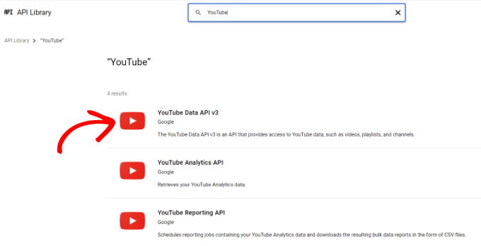 حدد YouTube Data API v3