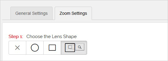 حدد Zoom Lens Shape