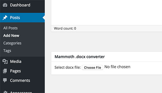 محول Mammoth docx في WordPress