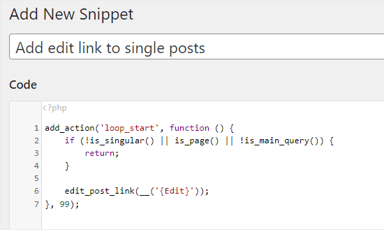 add edit link to single posts snippet