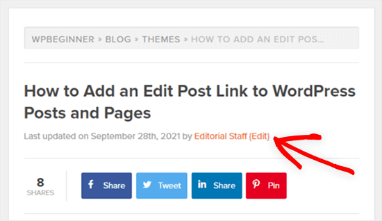 edit post link frontend