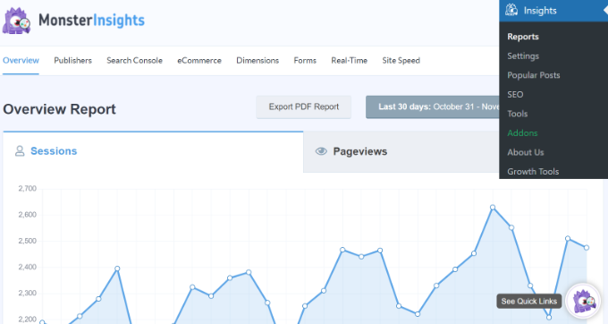 monsterinsights dashboard reports