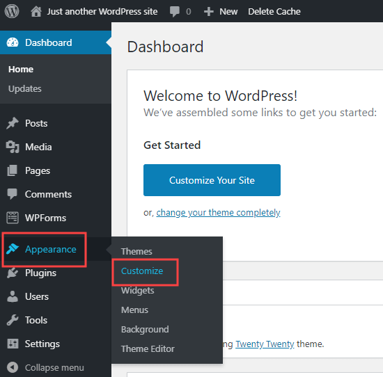 wordpress appearance customize