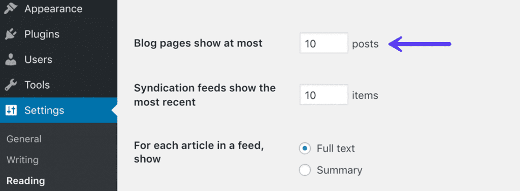 Blogs Show At Most 10 Posts Settings Reading WordPress