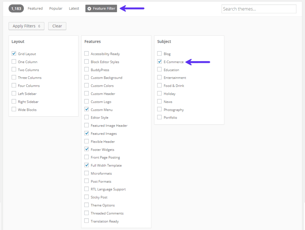 WordPress Org Themes Feature Filter