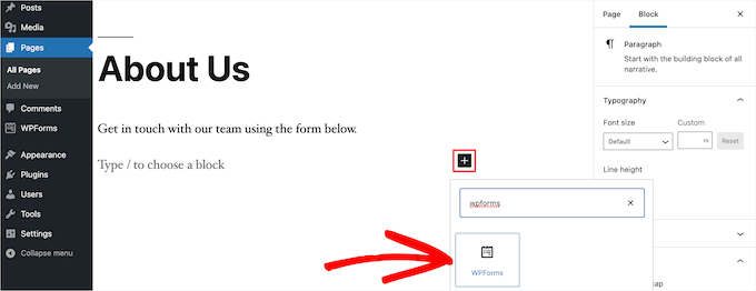 add wpforms block