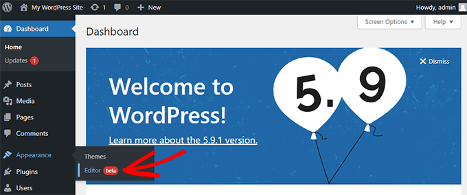 wordpress 5 9 full site editor menu