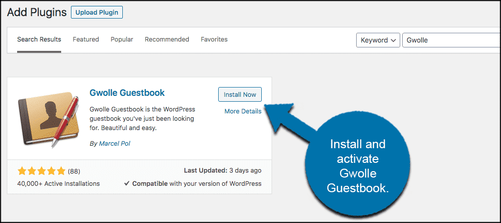 Install Activate Gwolle Guestbook