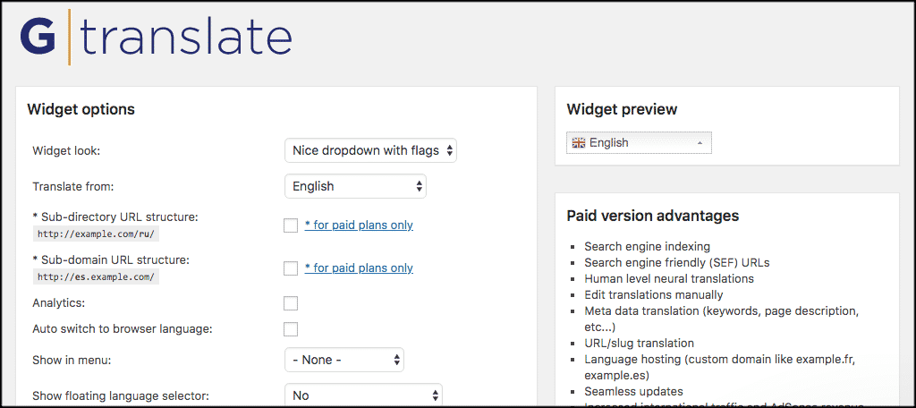 GTranslate Widget Options