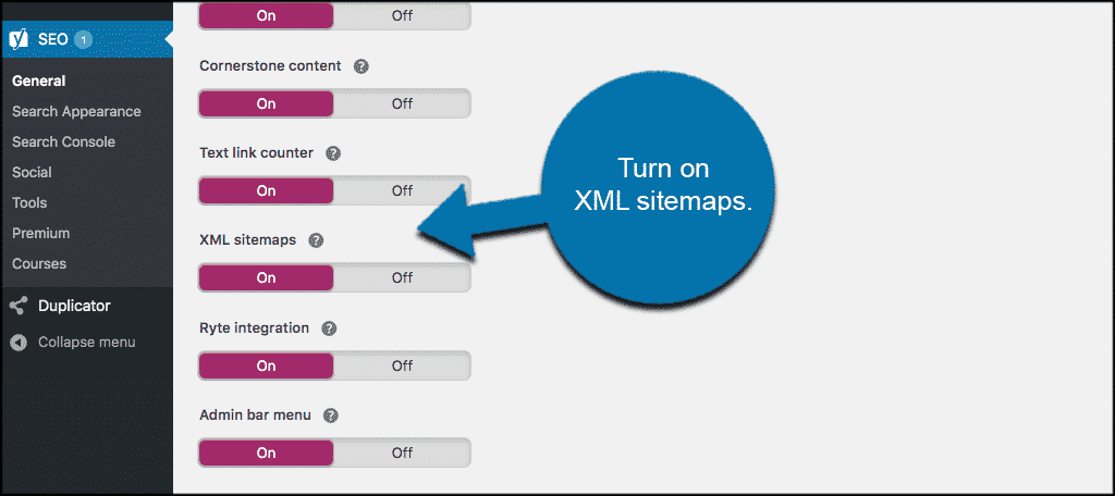 Turn XML Sitemaps On